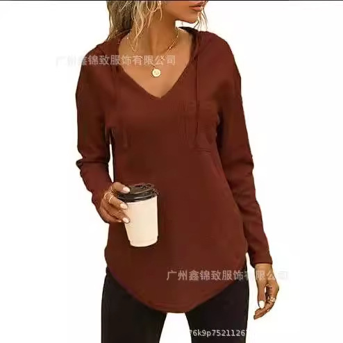 Amazon Independent Site New Women's V Neck Long-Sleeved Hoodie Waffle Sweatshirt Women's Drawstring Pullover Top Flap Pocket Pants Amazon Independent Site New Women's V Neck Long-Sleeved Hoodie Waffle Sweatshirt Women's Drawstring Pullover Top Flap Pocket Pants