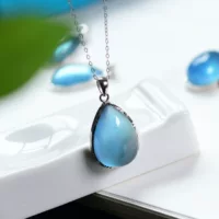 Подвеска-капля воды из натурального аквамарина, инкрустация серебром s925, насыщенный цвет, кристально прозрачный