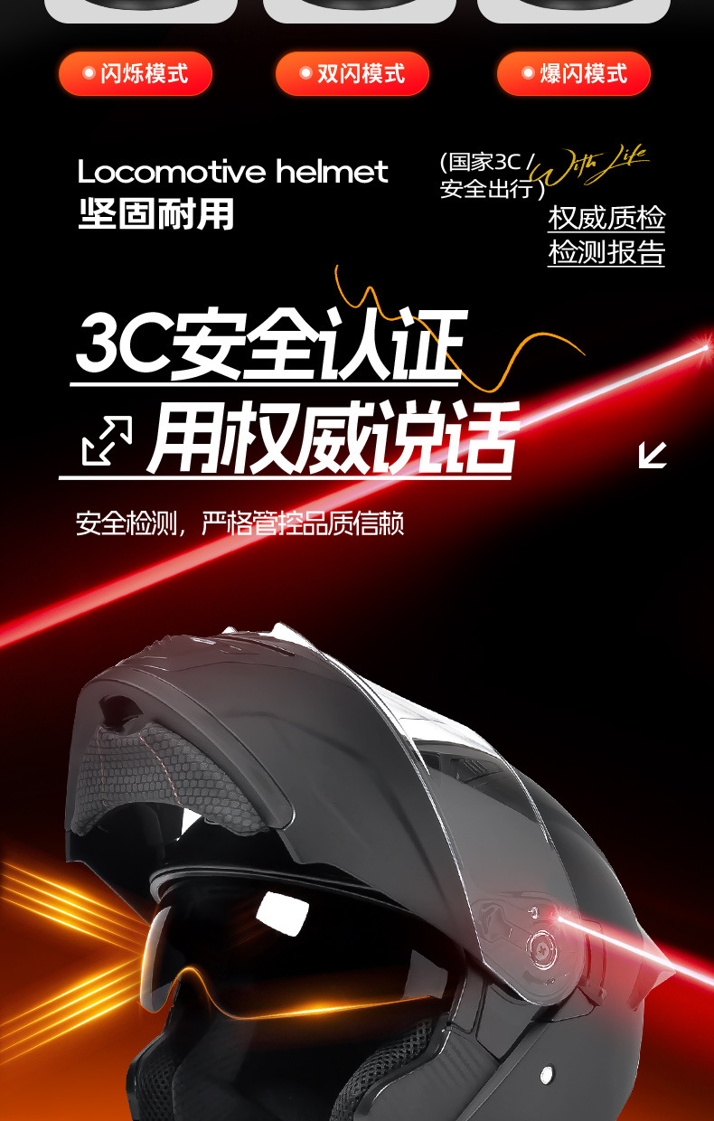 [Bluetooth Gift Pack] Ad Electric Motorcycle Helmet Men's 3C Certified Full-Face Helmet with Led Tail Light and Flip-Up Design