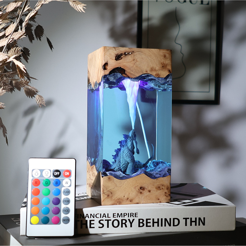 25年新款创意外贸圣诞微景观树脂小夜灯哥斯拉送礼物摆件工艺品潮