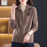 加厚100%羊毛针织时尚开衫女毛衣外套秋冬新款宽松女士上衣年轻款，女装针织衫/毛衣，妃慕昵服饰