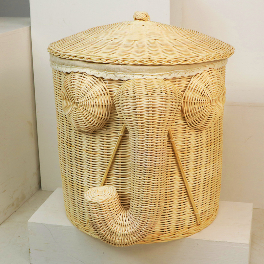 Hecho a mano de mimbre en forma de elefante cesta baño lavandería cesta de almacenamiento de juguete cesta Hotel B & B toalla cesta ropa sucia
