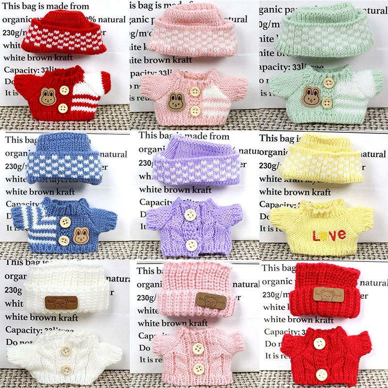 17cm muñeca labubu ropa de tela muñeca suéter sombrero de lana muñeca set