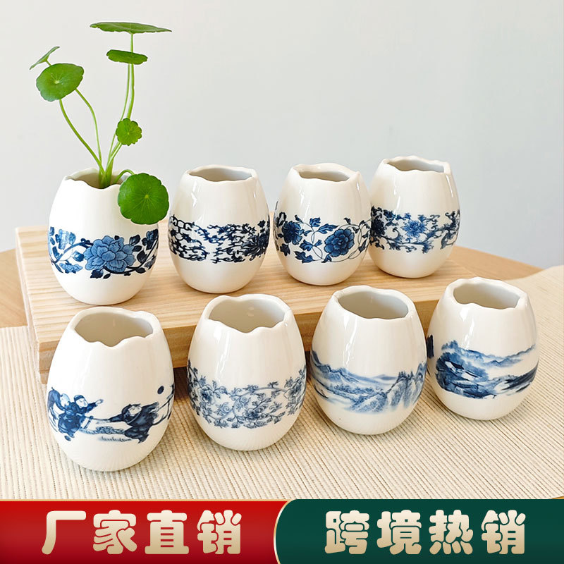 跨境热销陶瓷工艺品迷你小花瓶摆件景德镇青花瓷花瓶水培无孔花器