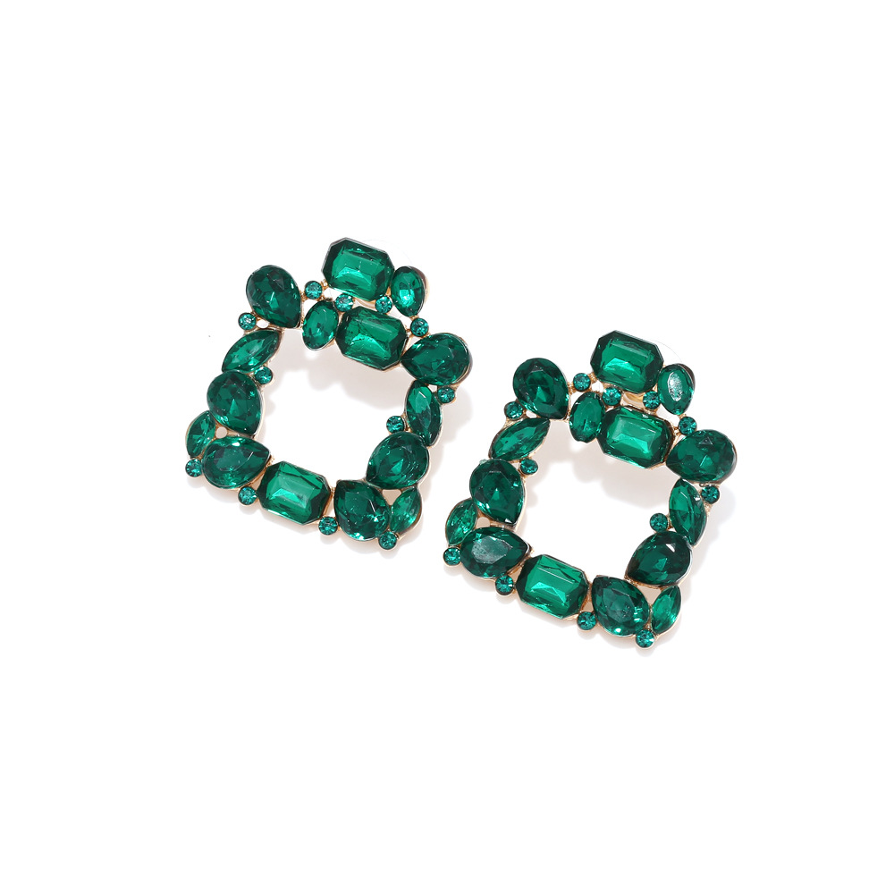 17g Weight Basic Lady Classic Style Square Alloy Inlay Zircon Women's Ear Studs