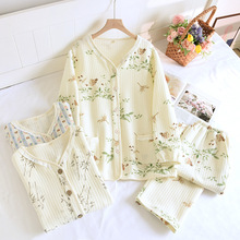 睡衣女士春秋新款纯棉长袖家居服秋冬季空气棉夹棉两件套厂家代发