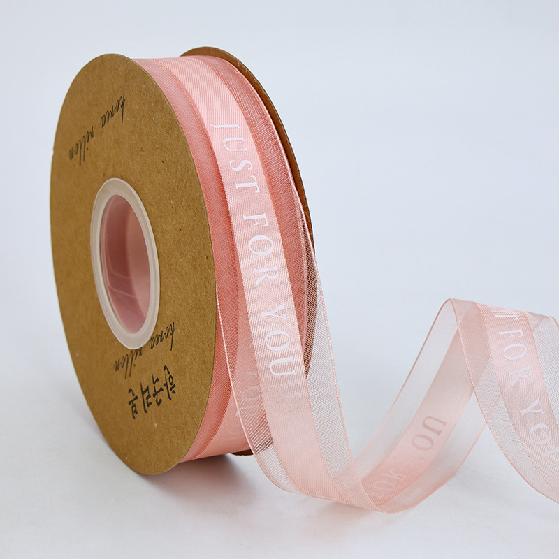 2.5cm de malla de borde de satén medio JUST pastel de embalaje de flores cinta de lazo cinta de satén en inglés cinta de gasa de nieve