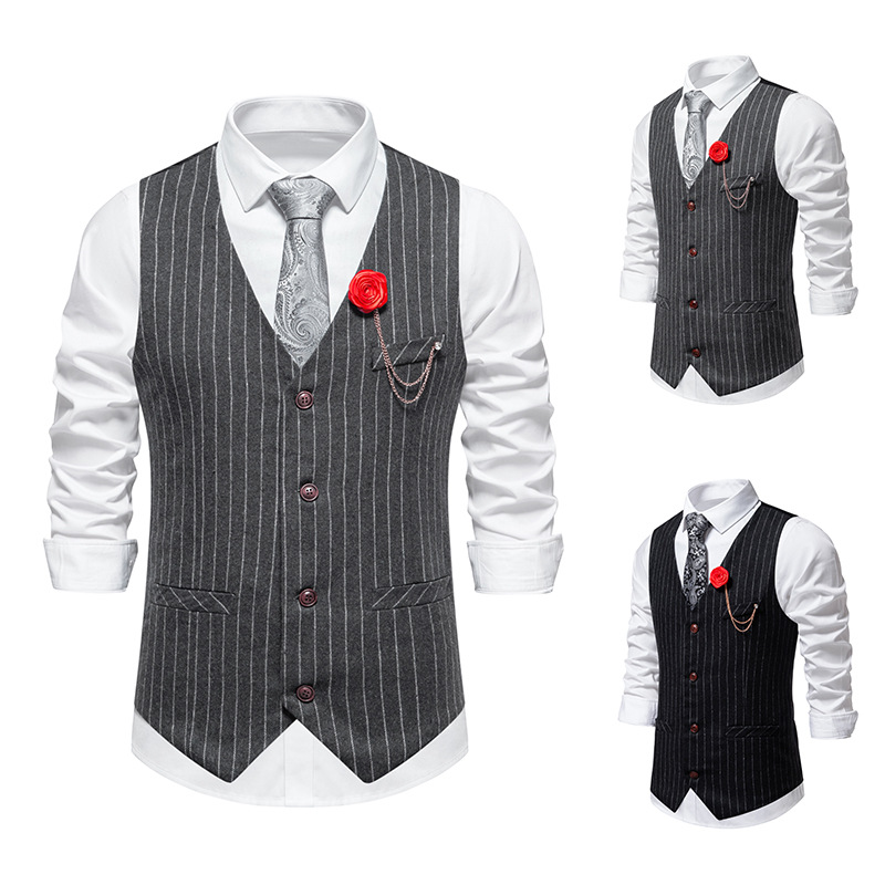 Euro 2024 Spring/Summer New Striped Wool Single breasted Vest Men's Tank Top_voghion.com