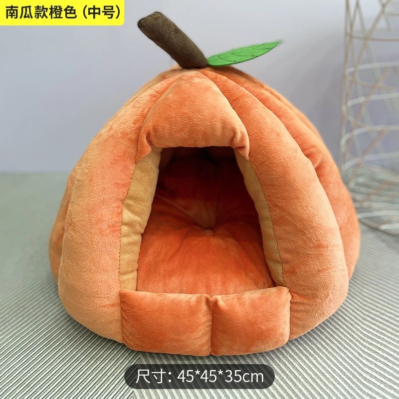 Pumpkin-shaped Cat Bed for Deep Sleep, Winter-Proof, Semi-Enclosed Sleeping Bag—Perfect for Cats and Dogs in Cold Weather