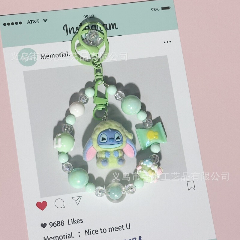 卡通值绒史迪仔包包串珠链条挂饰直播萌粒公仔学生钥匙扣挂件配饰|undefined