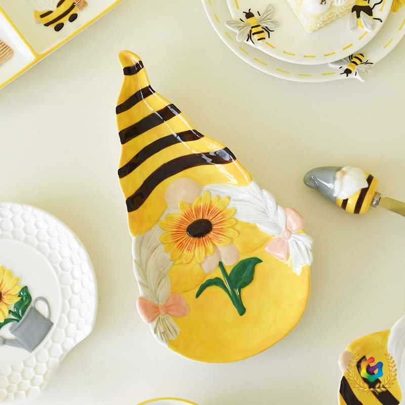 ✅ Spring Bee Sunflower Bowl and Plate Tableware Set Embossed Sealed Jar Seasoning Jar Western-Style Ceramic Cup