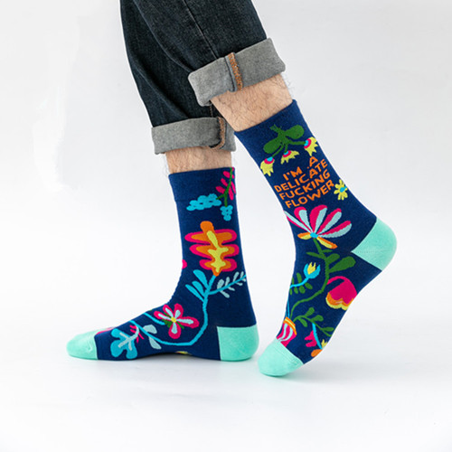 Autumn and winter new long tube happy socks for men and women couple letters flower AB casual abstract European and American socks wholesale
