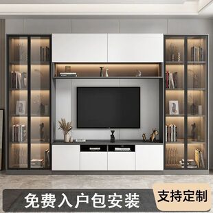 电视柜一体组合轻奢背景墙柜整体客厅现代简约满墙储物收纳柜现做-阿里巴巴