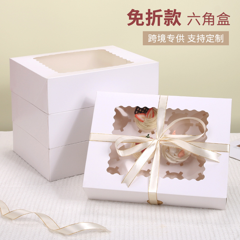 Caja de pastel de taza de papel plegable gratuita exclusiva transfronteriza 12 piezas de ventana abierta caja de empaque de pastel de taza transparente venta directa en stock