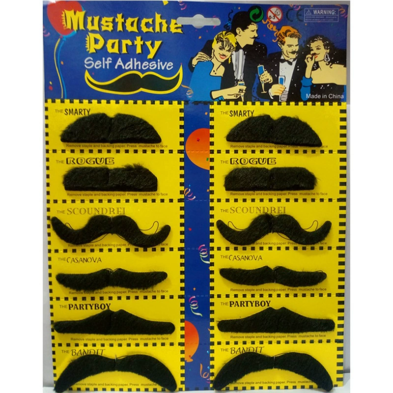Self-Adhesive Fake Beard Set, 12-Card Plush Fiber, Halloween & Party Costume Accessories
