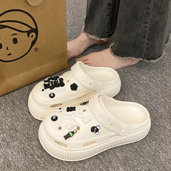 厚底洞洞鞋女夏季外穿增高時尚ins包頭半拖鞋松糕跟沙灘涼鞋女秋