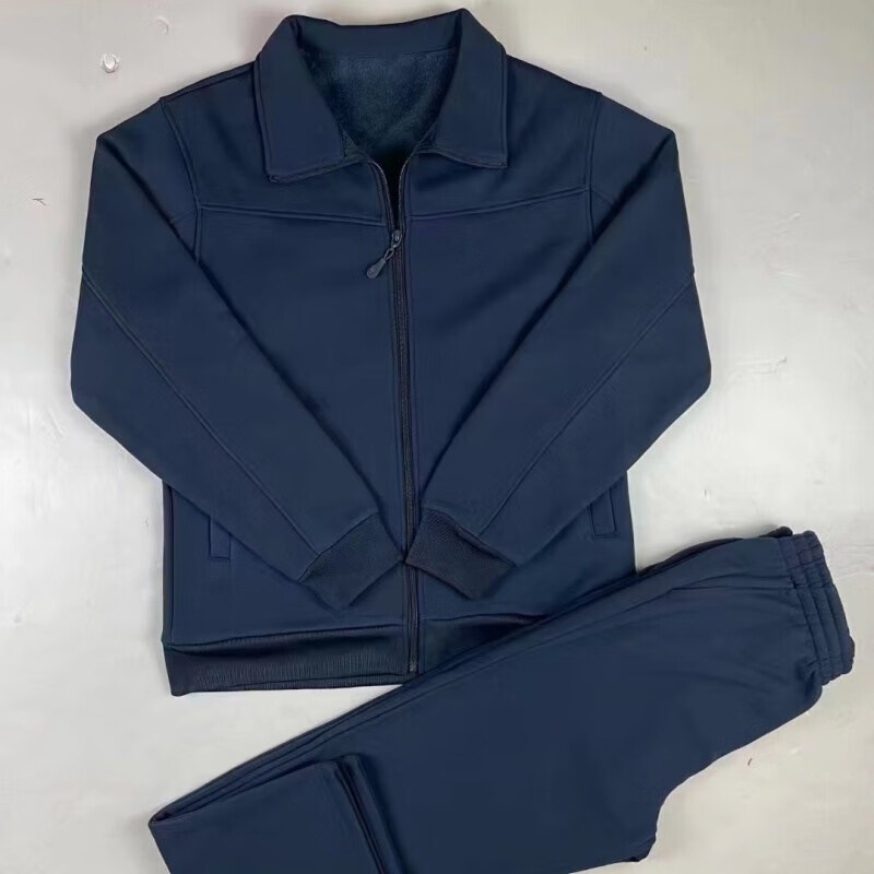 冬季加绒加厚藏青长袖体能训练服加绒保暖防寒长袖体能服套装户外
