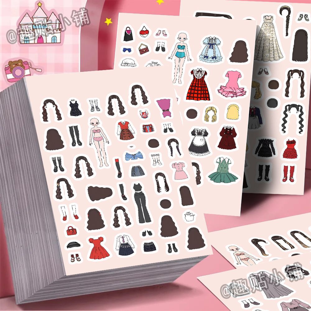 Muñeca princesa encantadora cambiando de vestir pegatinas hechas a mano niños divertidos rompecabezas libros tranquilos juguetes cuaderno DIY pegatinas