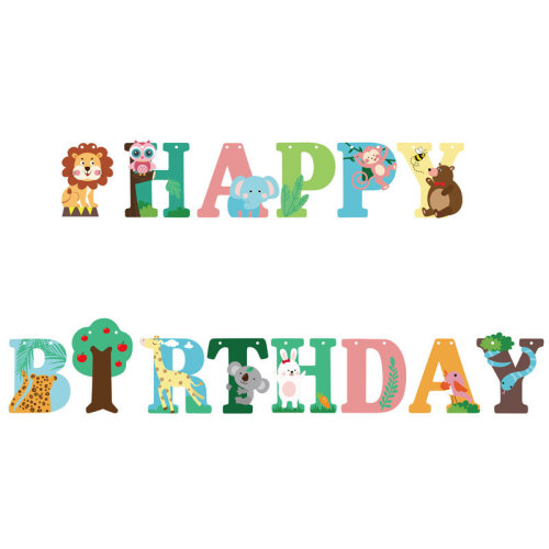 Wocheng carefully selected children's happy birthday pull flag forest lion animal party decoration banner pull flower letter hanging flag