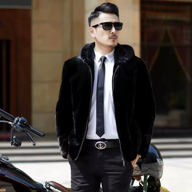 Пальто из меха норки Haining, мужское зимнее пальто с капюшоном, Мужская норковая мужская куртка из искусственной норки, Мужская Высококачественная