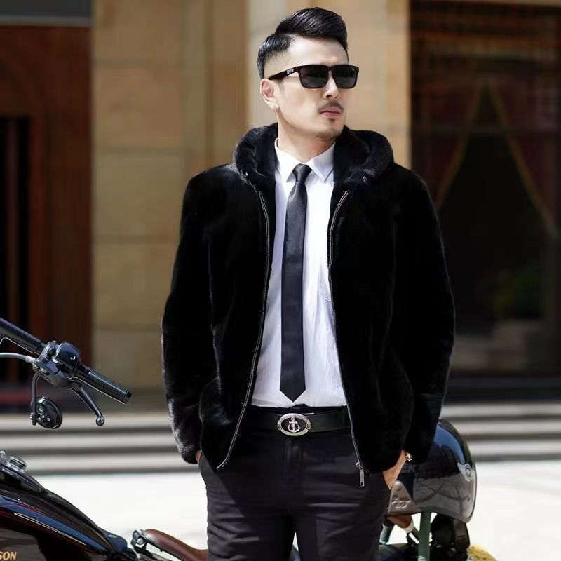 Haining fur mink coat men's winter coat hooded men's mink men's faux mink jacket men's high-end Haining fur mink coat men's winter coat hooded men's mink men's faux mink jacket men's high-end