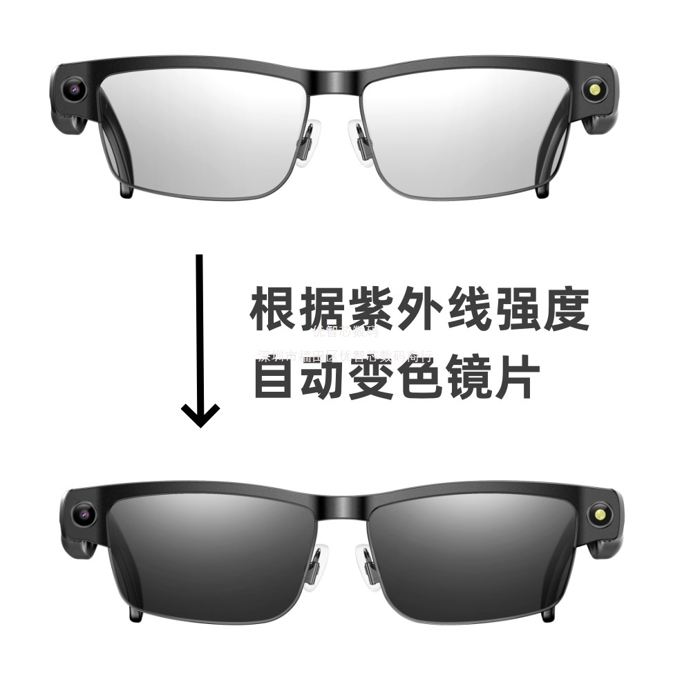 Gfas de color Bluetooth inteligentes con marco de metal, teléfono Bluetooth, música, 8 megapíxeles, fotografía, video, traducción global