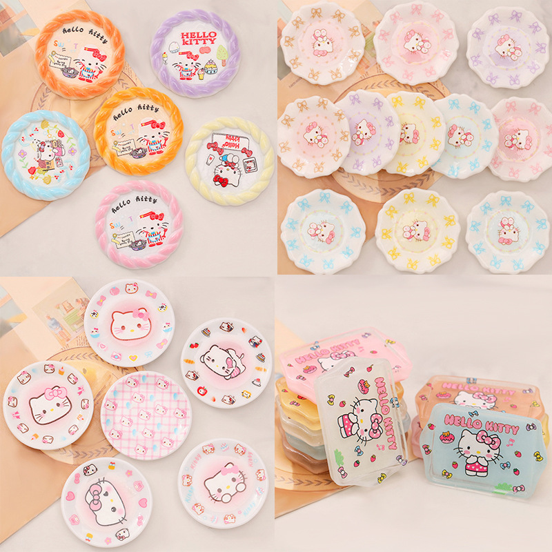 可爱卡通猫咪草莓盘子 diy奶油胶儿童玩具娃娃屋树脂饰品微缩摆件