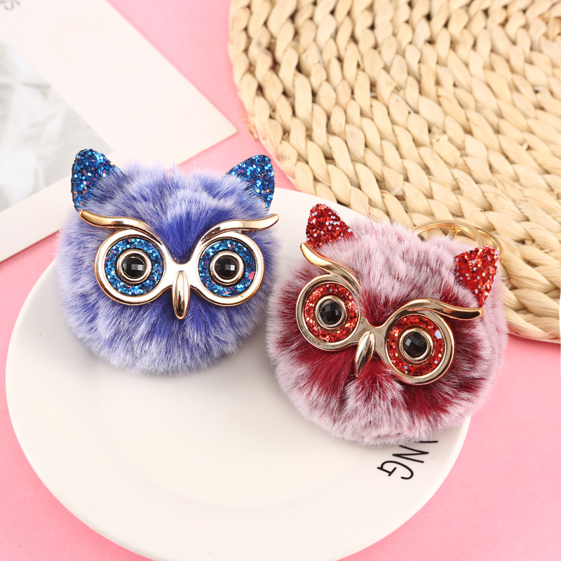 Cute Owl Plush Metal Sequins Rhinestones Bag Pendant Keychain display picture 4
