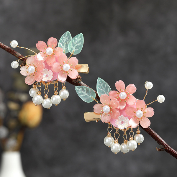 Hanfu headdress Handmade ancient style clip hair accessories classical petal updo clip cheongsam ancient costume tassel hairpin fairy