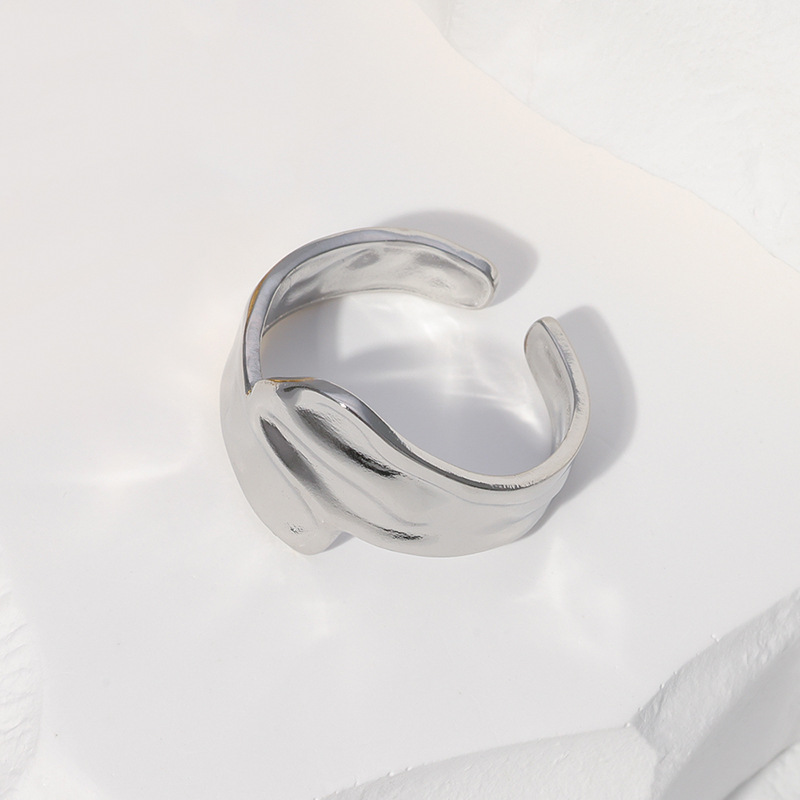 Retro Geometric Stainless Steel Pleated Open Ring