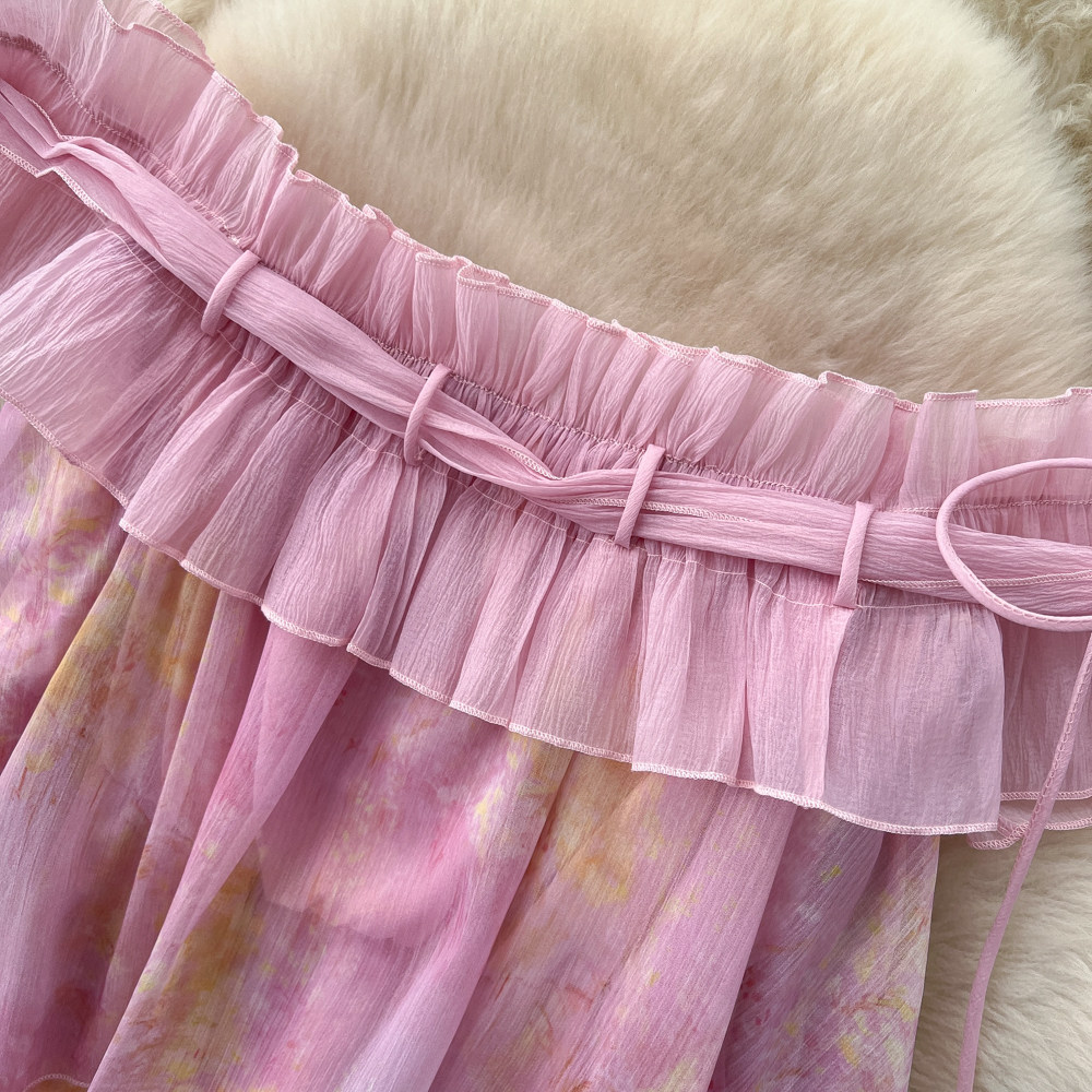 Pink Ruffled Cake Dress French Style Resort Sleeveless Off-Shoulder A-Line Women's Unique And Absolutely Stunning Dress_ecoleips.com