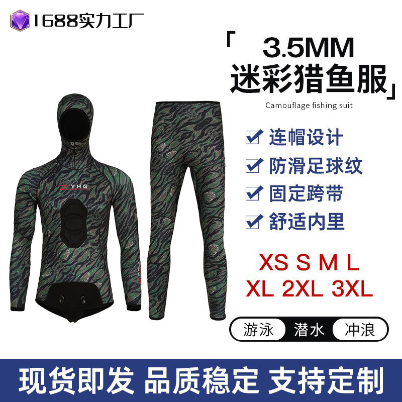 5mm Fish Hunting Suit Thickened Men's Long Sleeve Trousers Diving Suit Women's Camouflage Surfer Cold-proof Warm Winter Swimming Wet Clothes