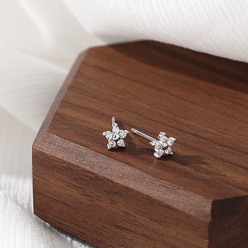 1 Pair Sweet Simple Style Flower Plating Inlay Sterling Silver Zircon Ear Studs display picture 2