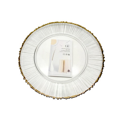  New Phnom Penh Glass Plate Hotel Glass Dinner Plate European Electroplated Phnom Penh Simple Round Western Dinner Plate