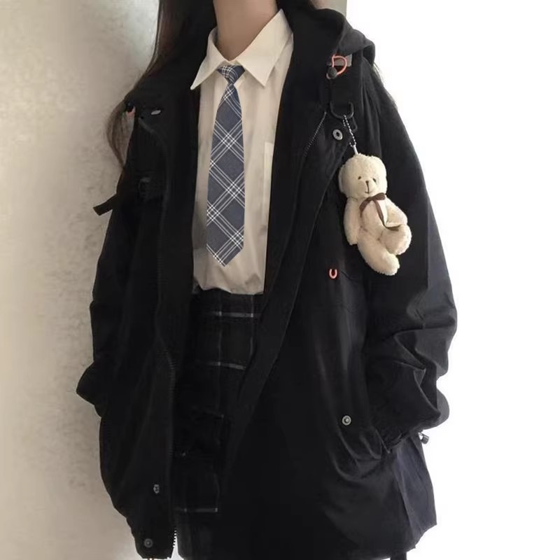 韩版风衣外套女2025春秋新款小个子中长款学院风jk制服外套冲锋衣|undefined