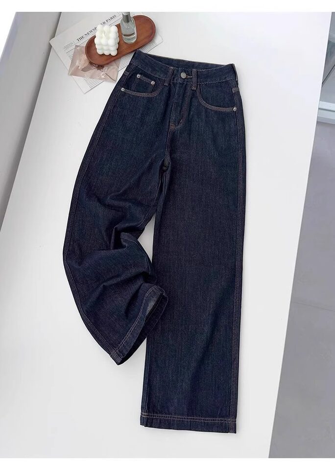 Quần jean nữ ống đứng cạp cao dáng suông ống rộng, chất denim dày, có bản lót lông cừu — Denim Blue-Small (dưới 158cm), Ningdan màu xanh kéo dài (trên 164cm), Quần denim màu xanh (dưới 163), Ning Dan Blue Extended (Lót lông cừu, cao 164cm+) chi tiết 6