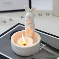 Ceramic rabbit candlestick, Nordic Easter ornament, tea‑light holder, 12×11×12 cm