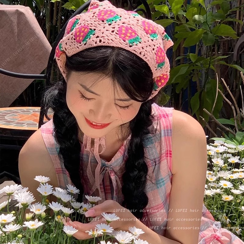 Zhao Zhaoyi el mismo pañuelo de punto para viajar dulces pañuelos de triángulo de viento idílico en línea caliente correa de cabello tocado cuadrado