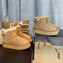 雪地靴女冬季2025新款真羊皮毛一体厚底低帮编织防滑加绒加厚短靴