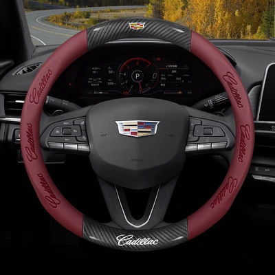 XT6 CT6 CT4 XTS carbon – Steering wheel cover - exclusively-for-cadillac-carbon-fiber-pattern-burgundy-nappa-leather-38cm