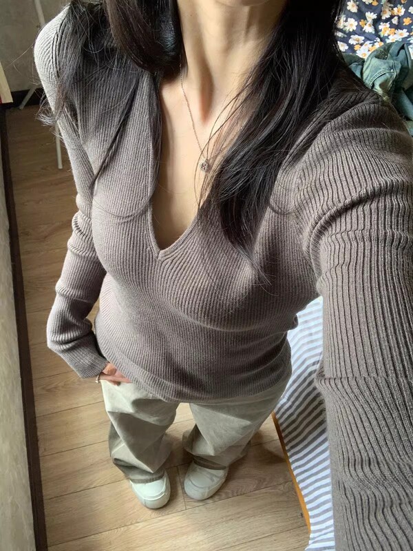 纯色v领针织打底衫女秋冬新款内搭毛衣纯欲修身显瘦百搭长袖上衣|undefined