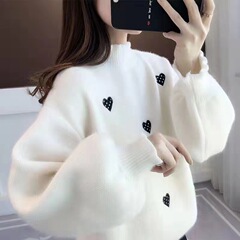 女装毛衣女2025年秋冬季宽松慵懒风半高领套头加厚针织打底衫上衣