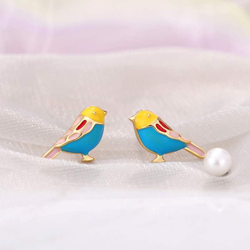 Women's Gender 1 Pair Lady Bird Enamel Copper Ear Studs