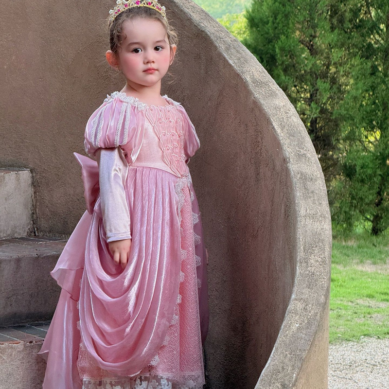 Doxo Original Design Autumn and Winter All-Season Palace Style Girls' Ariel Heavy Embroidery Mermaid Princess Dress