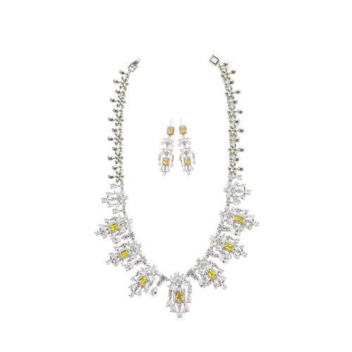 European and American fashion popular retro square zirconia necklace earrings wedding bride wedding dress evening gown model jewelry