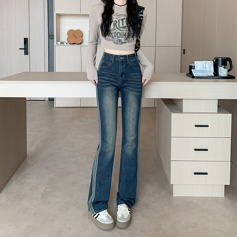 Real shot real price ~ hot girl side stripe jeans women's 2025 spring new high street American retro mop pants Real shot real price ~ hot girl side stripe jeans women's 2025 spring new high street American retro mop pants