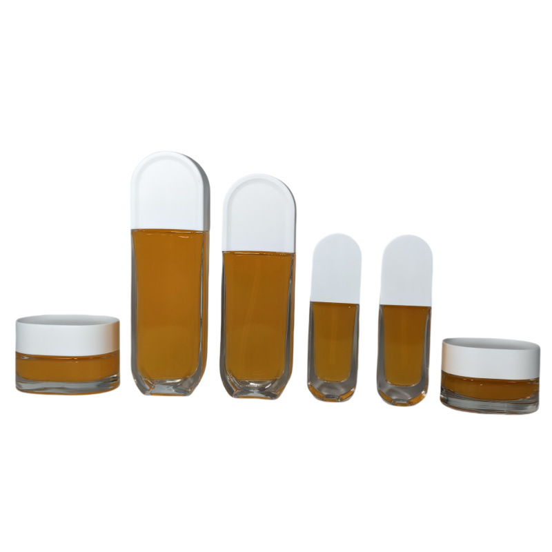 新スポット 120ml 厚底フラットアークキャップガラスボトルセットローションプッシュ式詰め替えボトル 50g クリームボトル|undefined