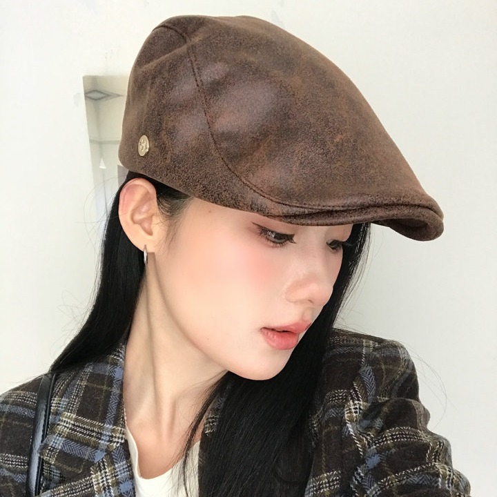 Κορεάτικο στυλ Vintage Forward Ευέλικτο Καφέ Ράμφος Πάπιας για Streetwear Trendsetters, Καπέλο Ζωγράφου, Δερμάτινο Καπέλο Ζευγαριού_voghion.com