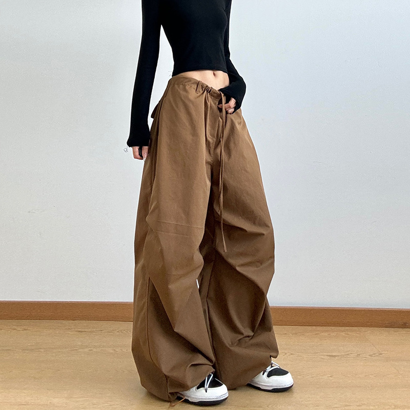 Brown Wide-Leg Pants for Women 2024 New Spring and Autum Loose Casual Pants High-Waisted Overalls Pants Drapedy Straight Pants