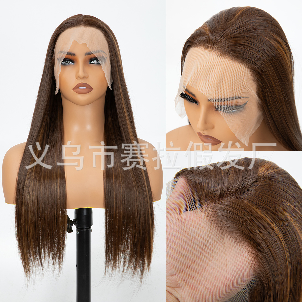 Venta directa de fábrica, peluca sintética con frente de encaje, estilo europeo y americano, cabello largo y liso para mujer, peluca realista, comercio exterior transfronterizo de Amazon